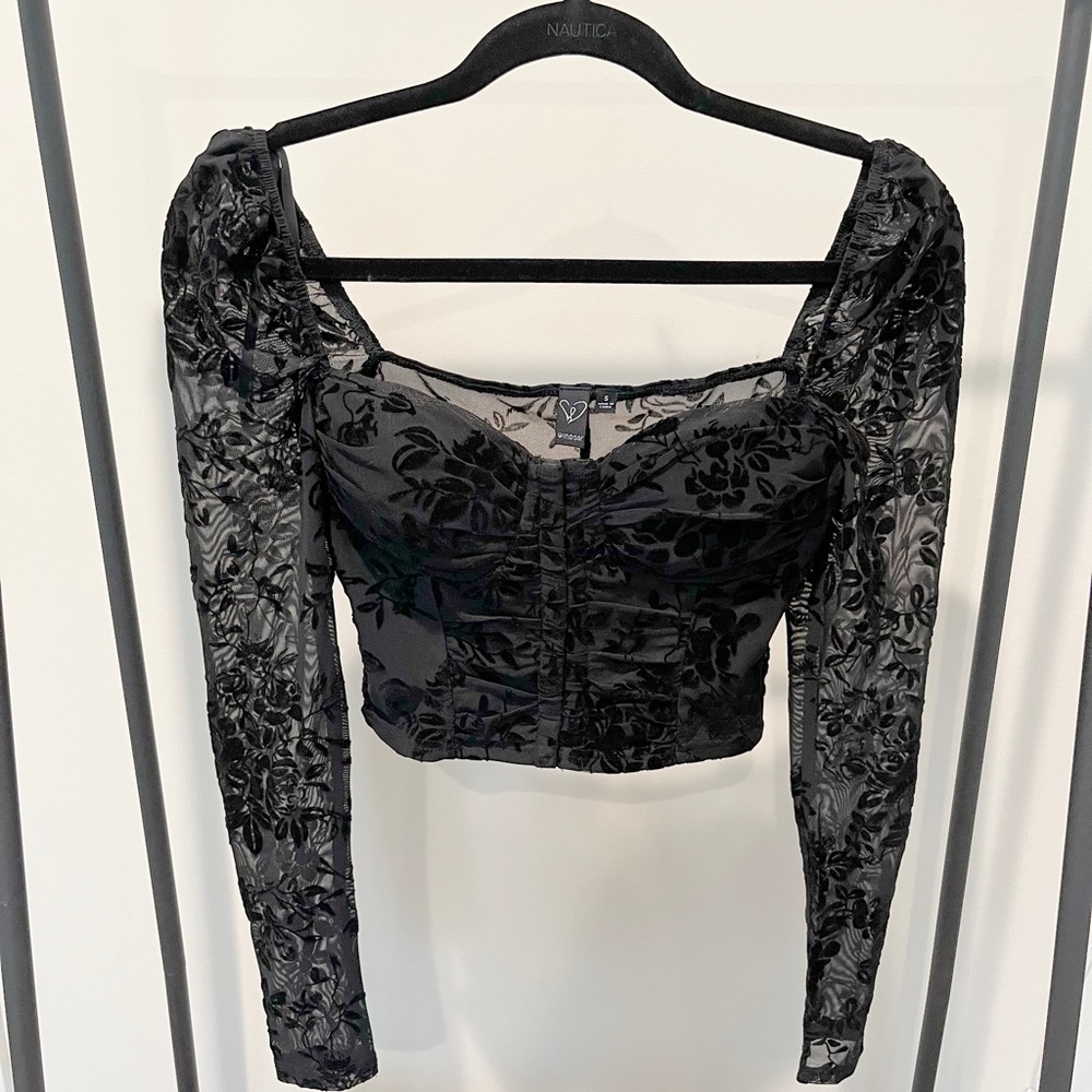 Women’s Velvet Mesh Floral Bustier - Major Luxe Flocked Velvet Bustier - Windsor